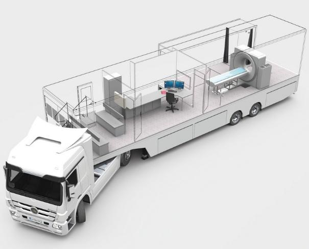 GE Mobile CT Trailer Rental & Service: Mobile MRI trailer interior cutaway layout
